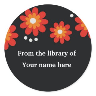 Black Custom Bookplates - Red Flowers sticker