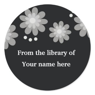 Black Custom Bookplates - Silver Grey Flowers sticker