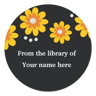 Black Custom Bookplates - Yellow Flowers sticker