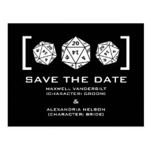 Black D20 Dice Gamer Save the Date Postcard
