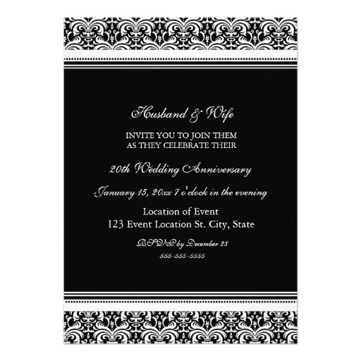Black Damask 20th Anniversary Party Invitation