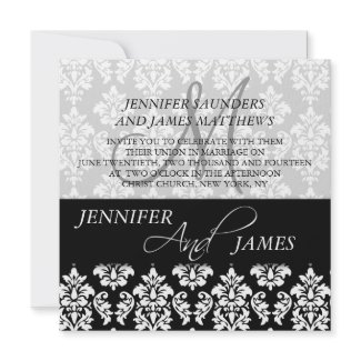 Black Damask 2 Monogram Name Wedding Invitations invitation