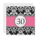 Black Damask 30th Birthday Invitations Pink