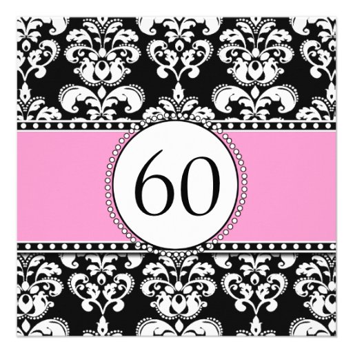 Black Damask 60th Birthday Invitation | Pink