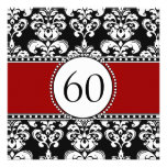 Black Damask 60th Birthday Invitations Red