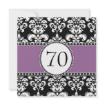 Black Damask 70th Birthday Invitation Purple Mauve