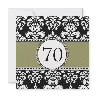 Black Damask 70th Birthday Invitations Sage by DamaskGallery