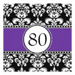 Black Damask 80th Birthday Invitations Purple