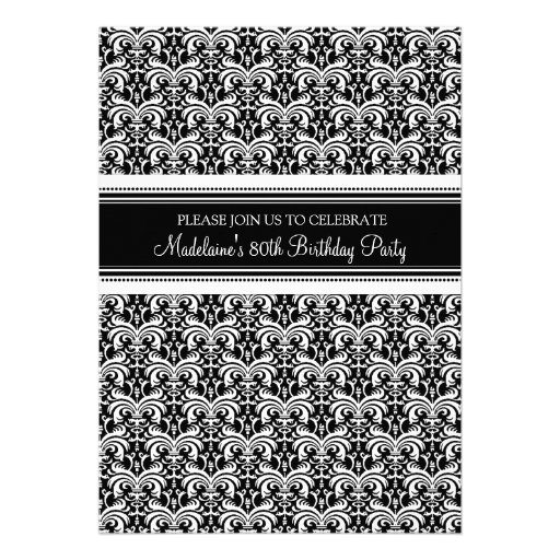 Black Damask 80th Birthday Party Invitations (front side)