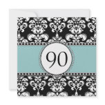 Black Damask 90th Birthday Invitations Blue