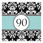 Black Damask 90th Birthday Invitations Blue
