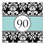 Black Damask 90th Birthday Invitations Blue