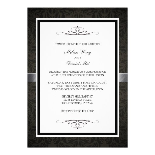 Black Damask and Silver Modern Wedding Invites