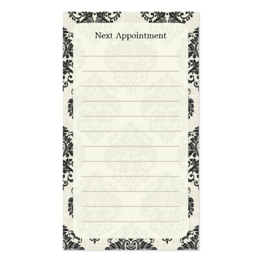 Black Damask Appointment Business Card (back side)