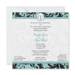 Black Damask Aqua Blue Wedding Invitation