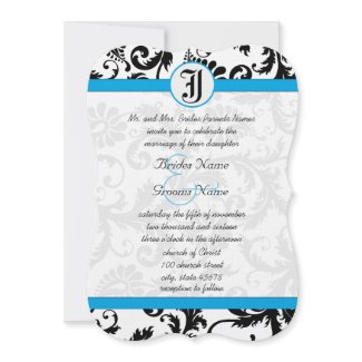 Black Damask Aquamarine Trim Wedding Invitations invitation