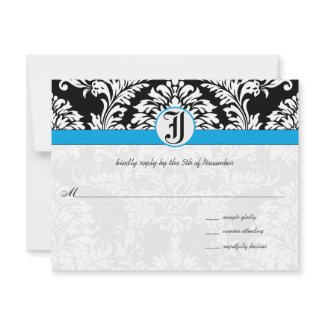 Black Damask Aquamarine Trim Wedding Invitations invitation