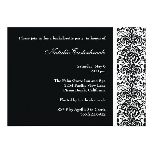 Black Damask Bachelorette Party Invitation