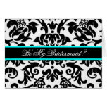Black damask Be my bridesmaid card