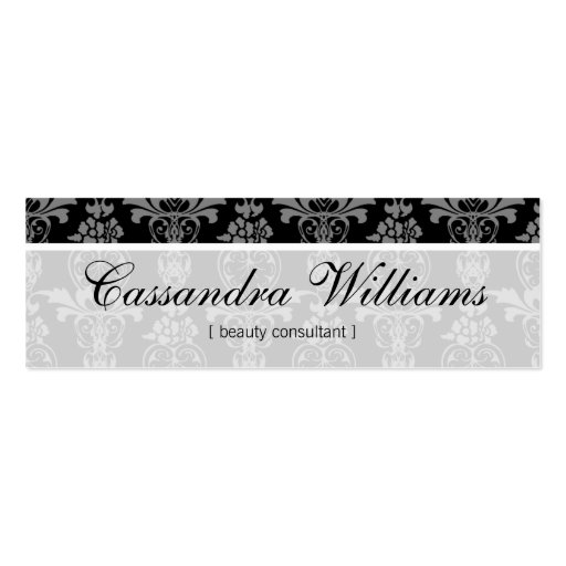 Black Damask Beauty Micro Mini Business Cards (front side)