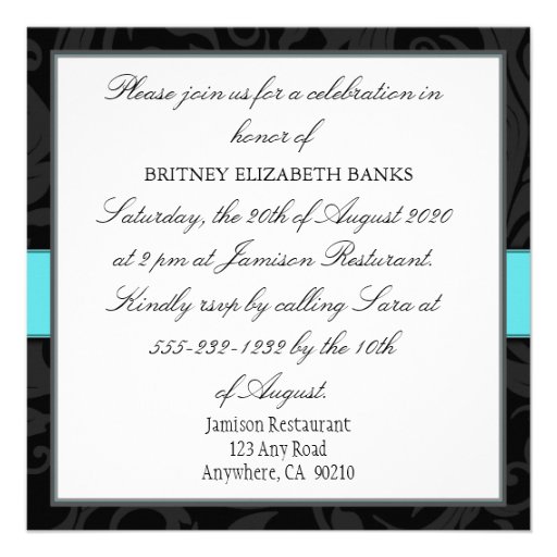 Black Damask Birthday Masquerade Invitations