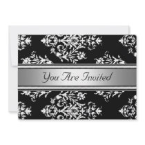 Black Damask Birthday Party Invitation