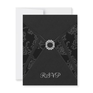 Black Damask Black RSVP Card invitation