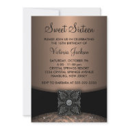 Black Damask Black Sweet Sixteen Party invitation
