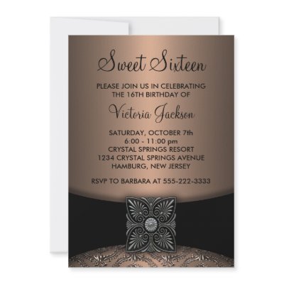 Black Damask Black Sweet Sixteen Party Custom Announcements by decembermorning
