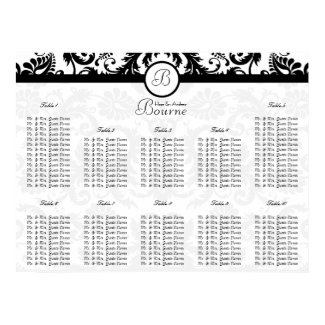 Black Damask Black Trim Seating Chart Table Number print