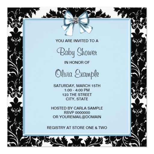 Black Damask Blue and Black Baby Shower Invitations