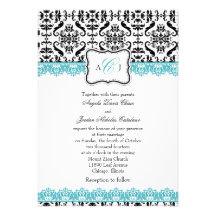 Black Damask Blue Lace Wedding Invitatio Custom Invite