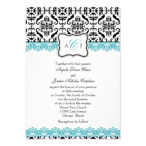 Black Damask Blue Lace Wedding Invitatio Custom Invite