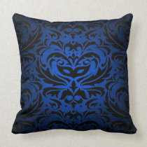 Black Damask Blue Scroll Reversible  Pillow
