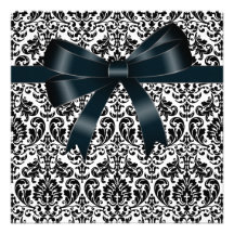 Black Damask Bow Black Tie Party Event Template Invites