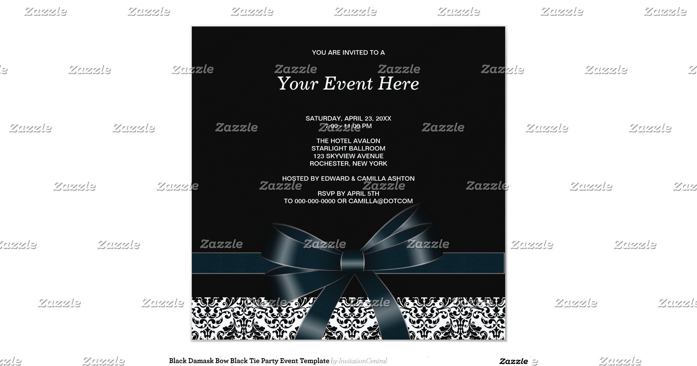 Black Damask Bow Black Tie Party Event Template Invitation R88f9a1e903fe4341821c23f3182fc780 Black Tie Event Program Template
