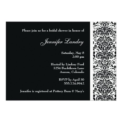 Black Damask Bridal Shower Invitation