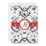 Black Damask Butterfly Swirls Red Wedding Invites