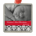 Black damask classic red band baby's first holiday ornament