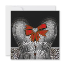 Black Damask Corset Leopard Bachelorette Party Personalized Invite