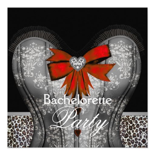 Black Damask Corset Red Leopard Bachelorette Party Personalized Invite