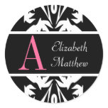 Black Damask Customize Last and First Name Sticker
