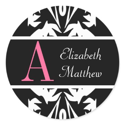 Black Damask Customize Last and First Name Sticker by indolilly