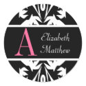 Black Damask Customize Last and First Name Sticker
