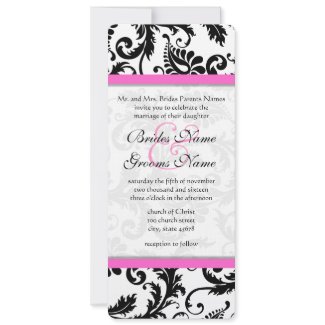 Black Damask Deep Pink Trim Wedding Invitation invitation