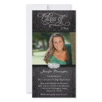 Black damask diamond graduation party announcement photo card
