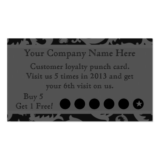 Black Damask Discount Promotional Punch Card Business Cards (front side)