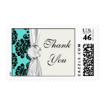 black damask elegance on aqua aquamarine blue postage