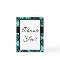 black damask elegance on aqua blue design greeting cards