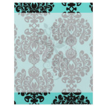 black damask elegance on aqua blue full color flyer